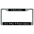 thumbnail image 1 of Travel Is My Therapy Chrome License Plate Frame, 1 of 1