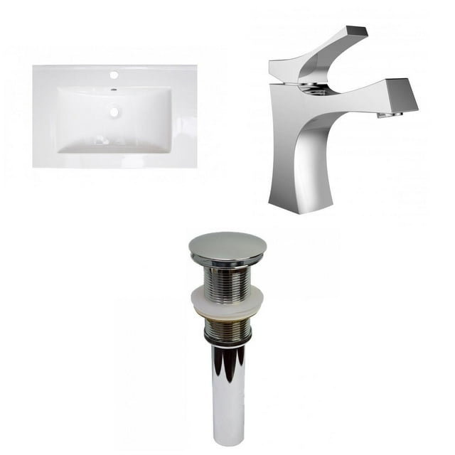 American Imaginations 24.25-in. W 1 Hole Ceramic Top Set In White Color - Drain Incl. AI-32528
