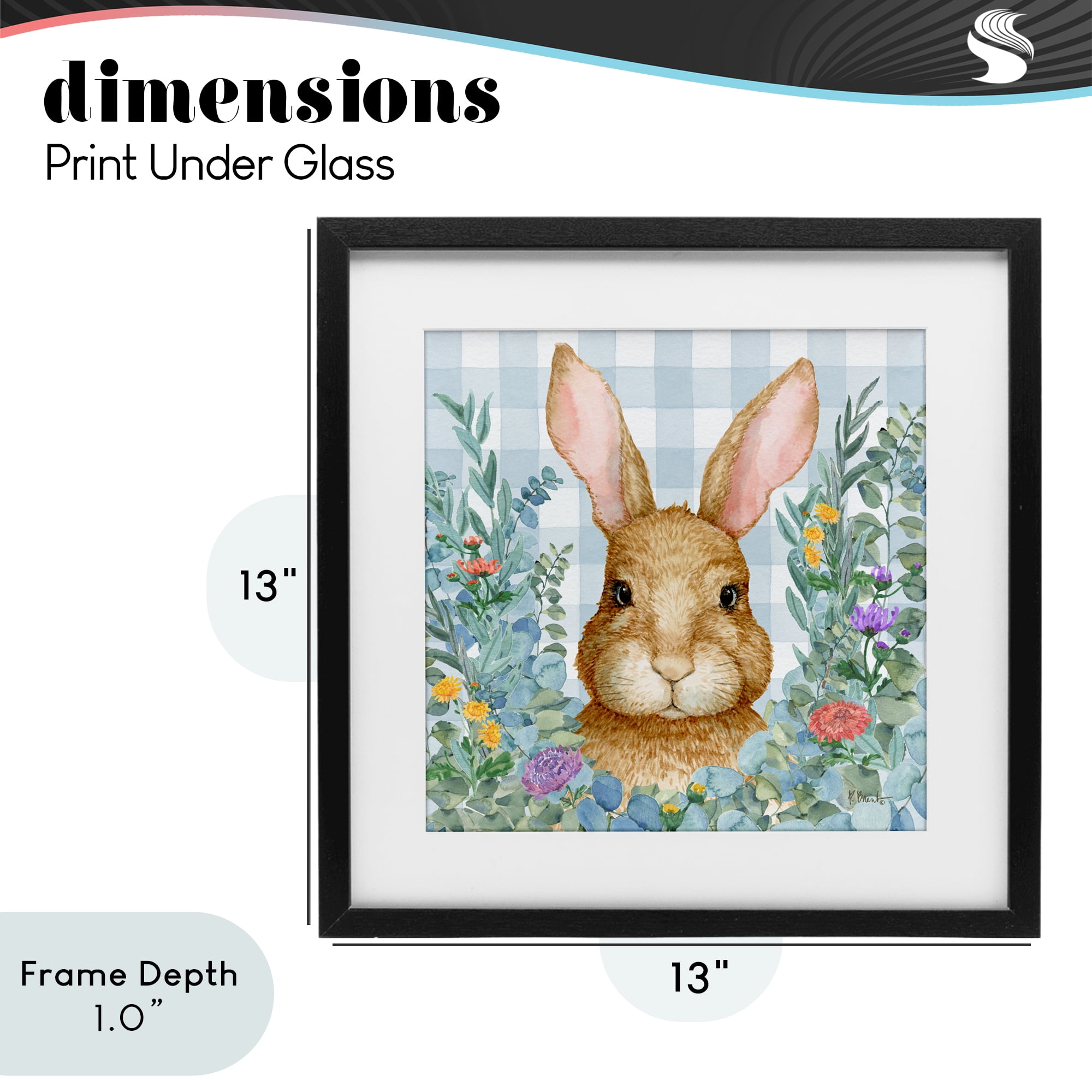 Stupell Industries Rabbit Laurel on Gingham Black Framed Print Under Glass, design by Paul Brent