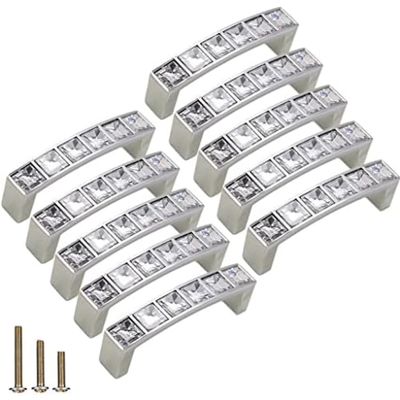 10 Pack U Shape Diamond Crystal Glass Rhinestone Cabinet Pulls Knobs Handles,Modern Decorated Shiny Dresser Drawer Pulls Handles for Cupboard Wardrobe Dresser (2.5" Hole Centers, 10 Pack)