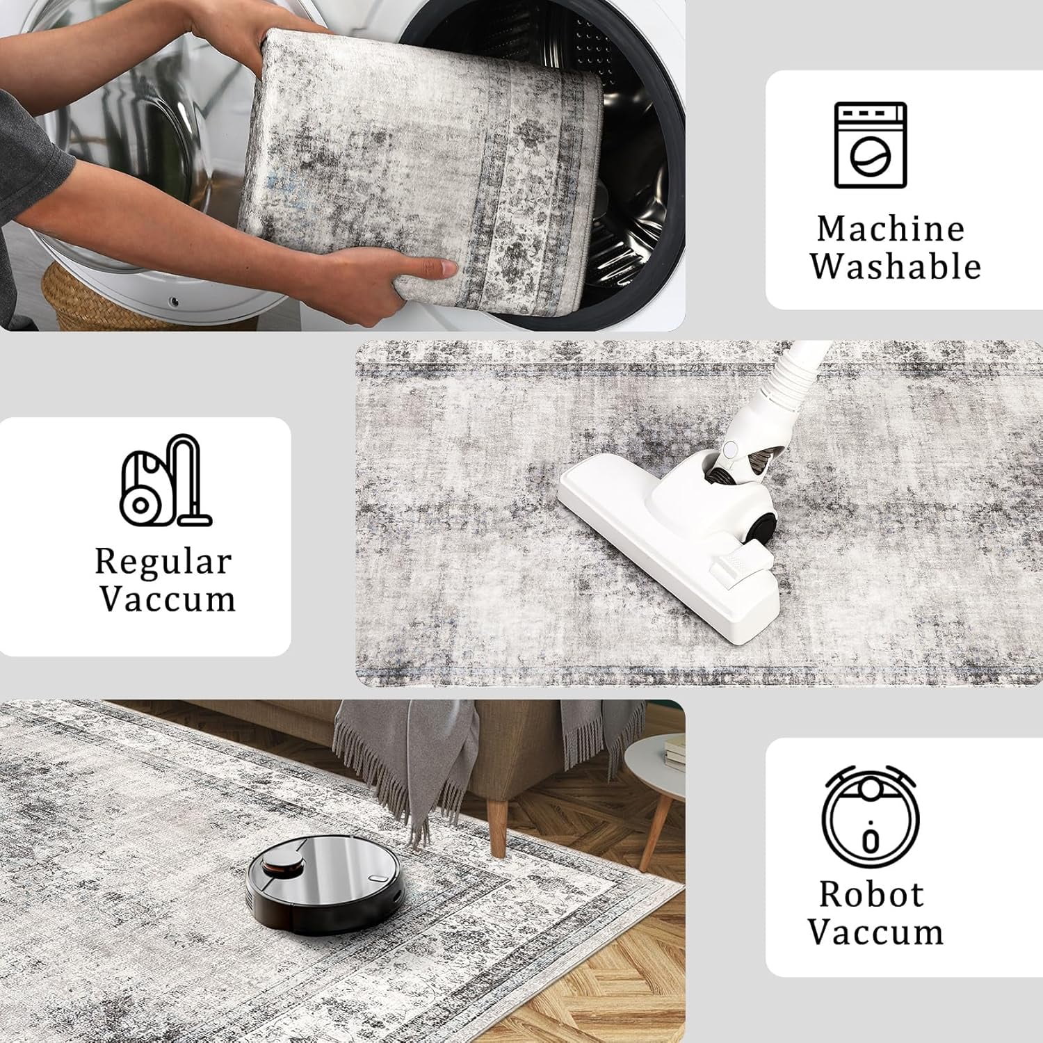 Bedroom Area Rug 5x7 Vintage Distressed Living Room Area Rug Non Slip Low Pile Large Dining Room Rug Soft Oriental Throw Carpet Machine Washable Rugs for Home Office Entryway, Beige
