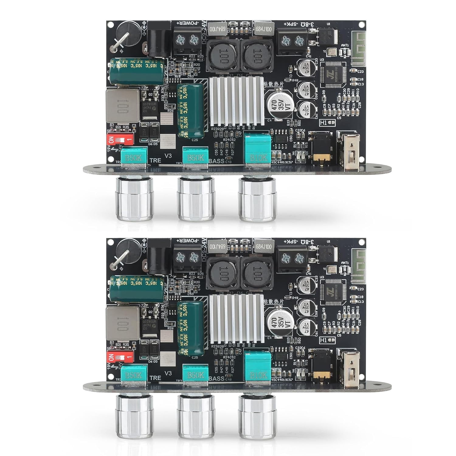 ZK-1002T Bluetooth Amplifier Board 100W+100W Audio Amplifier Supports AUX/Bluetooth,Wide Voltage Input 12-24V