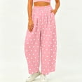 thumbnail image 5 of Cagogo Women's Polka Dot Wide Leg Trousers Elastic Waist Casual Loose Long Pants with Pockets Travel Beach Work Lounge Palazzo Pants Summer Fashion Clothes, Pink 2XL, 5 of 6