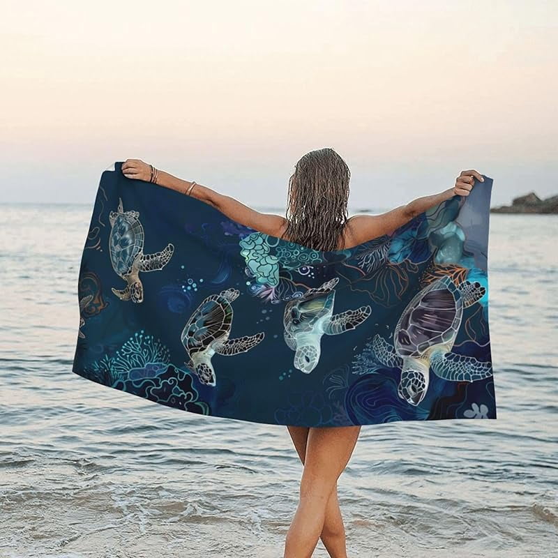 Sea Turtle Oversized Sand Free Beach Towel 71x36IN Lightweight Quick Dry Terry Towel For Travel, Swimming, Pool, And Camping, Absorbent And Compact Beach Essential For Women And Men