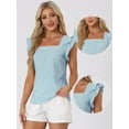 thumbnail image 2 of Unique Bargains Summer Gingham Tops for Women's Square Neck Ruffle Sleeve Blouse S Lake Blue, 2 of 6
