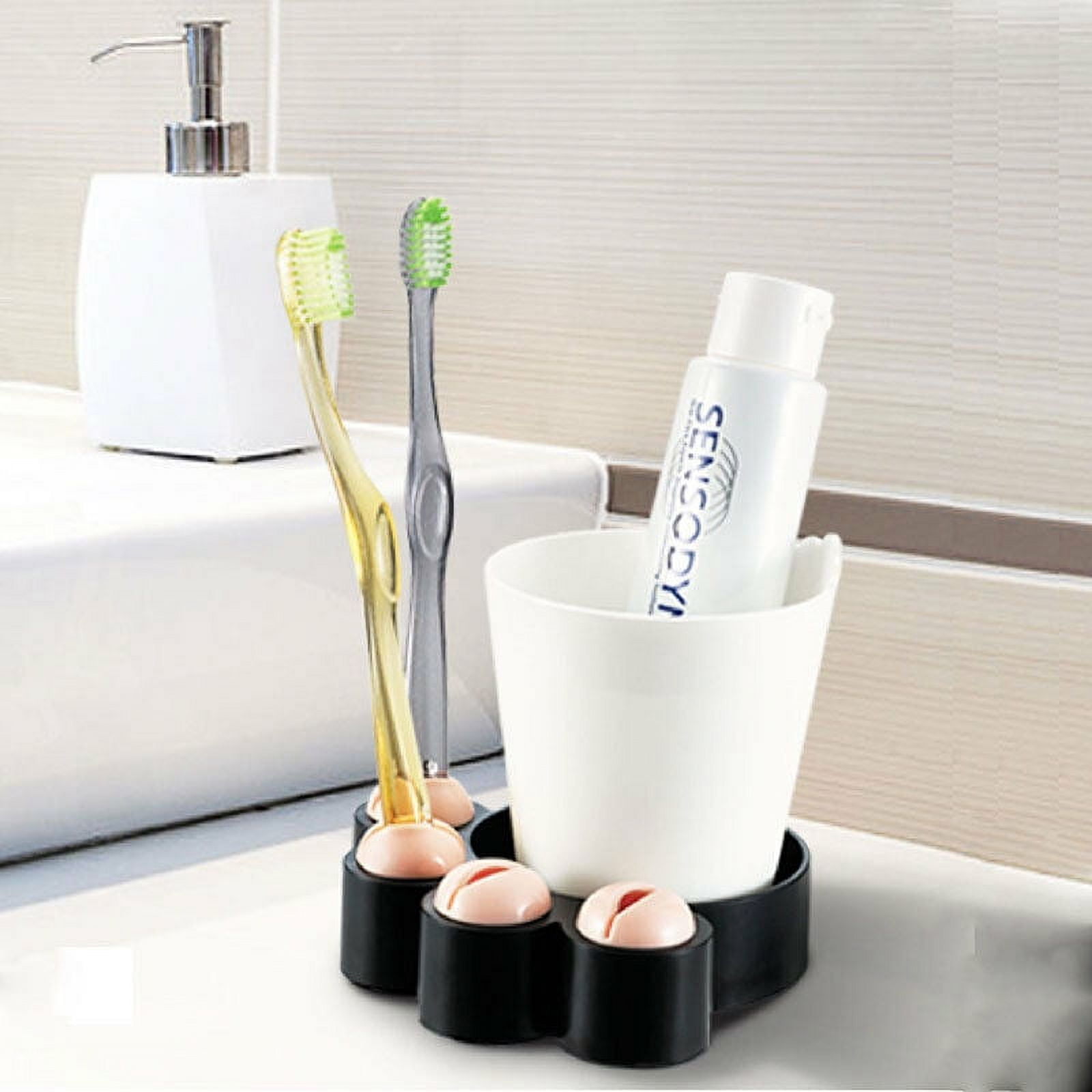 Novelty Design Bathroom Organizer Cat Paws Toothbrush Holder w/ Durable Tumbler LS02089