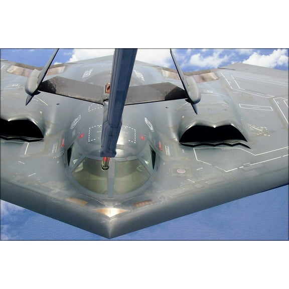 24"x36" Gallery Poster, B-2 Spirit bomber receives fuel from a KC-10 Extender