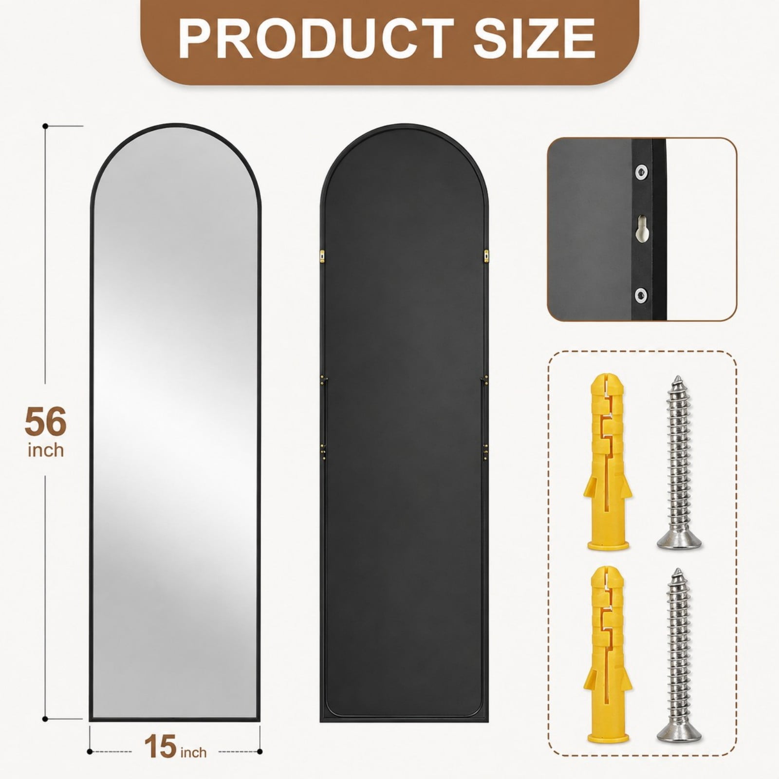 Cenovo 56"x 15" Arched Full Length Mirror Full Body Floor Mirrors, Black
