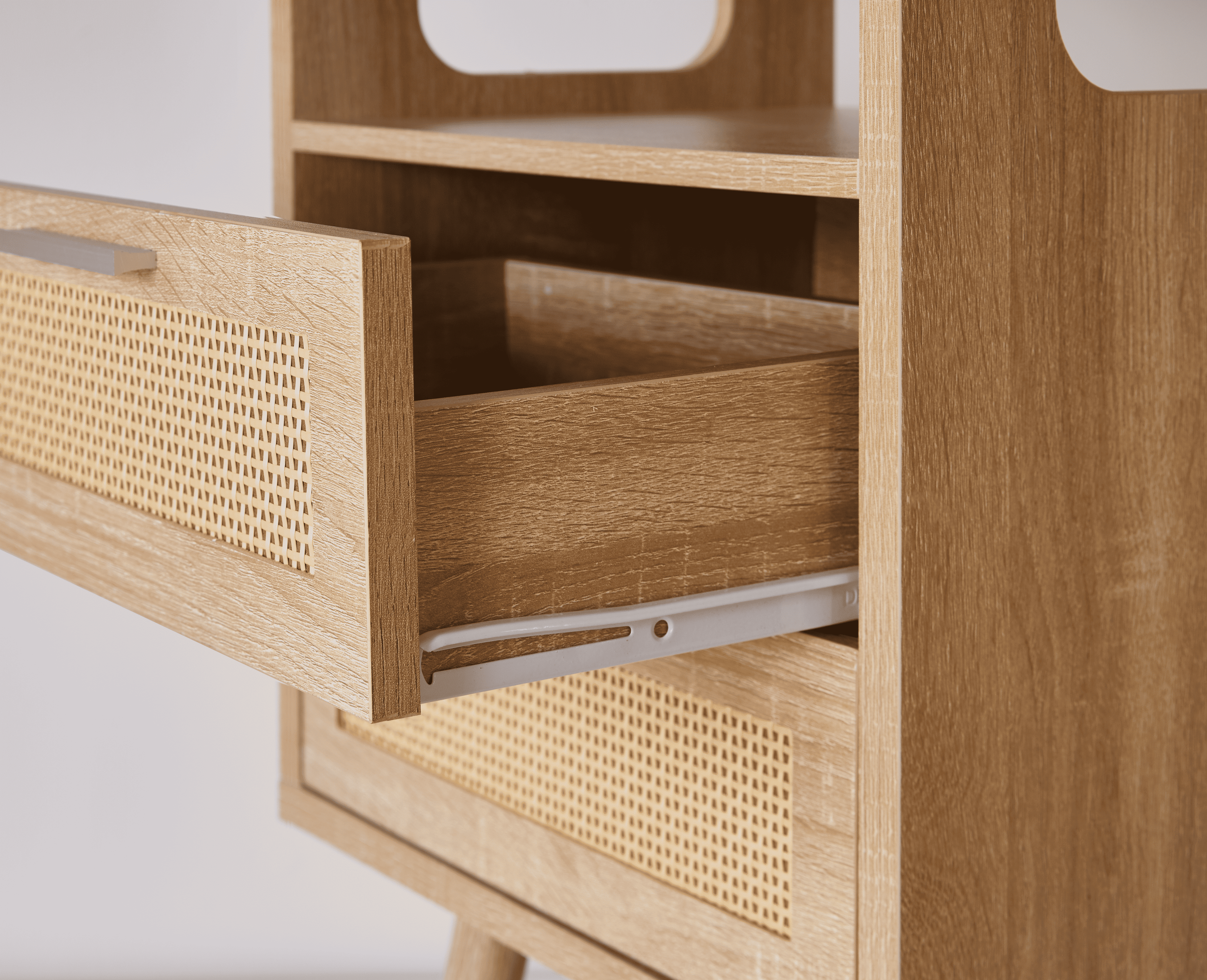 OTONIPU Rattan Nightstands Set of 2 with 2 Drawers, Modern Wood Bedside Tables with Gold Handles, Oak End Tables