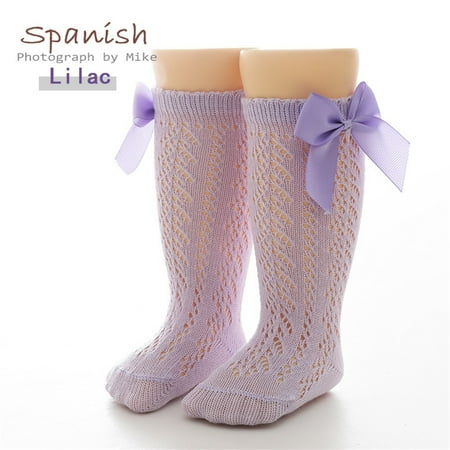 

Quealent Baby Infants Toddlers Girls Knee High Socks 1 Pack Bow Long Stockings Ruffled Socks School Non Slippery Socks for Kids Purple 5-7 Years