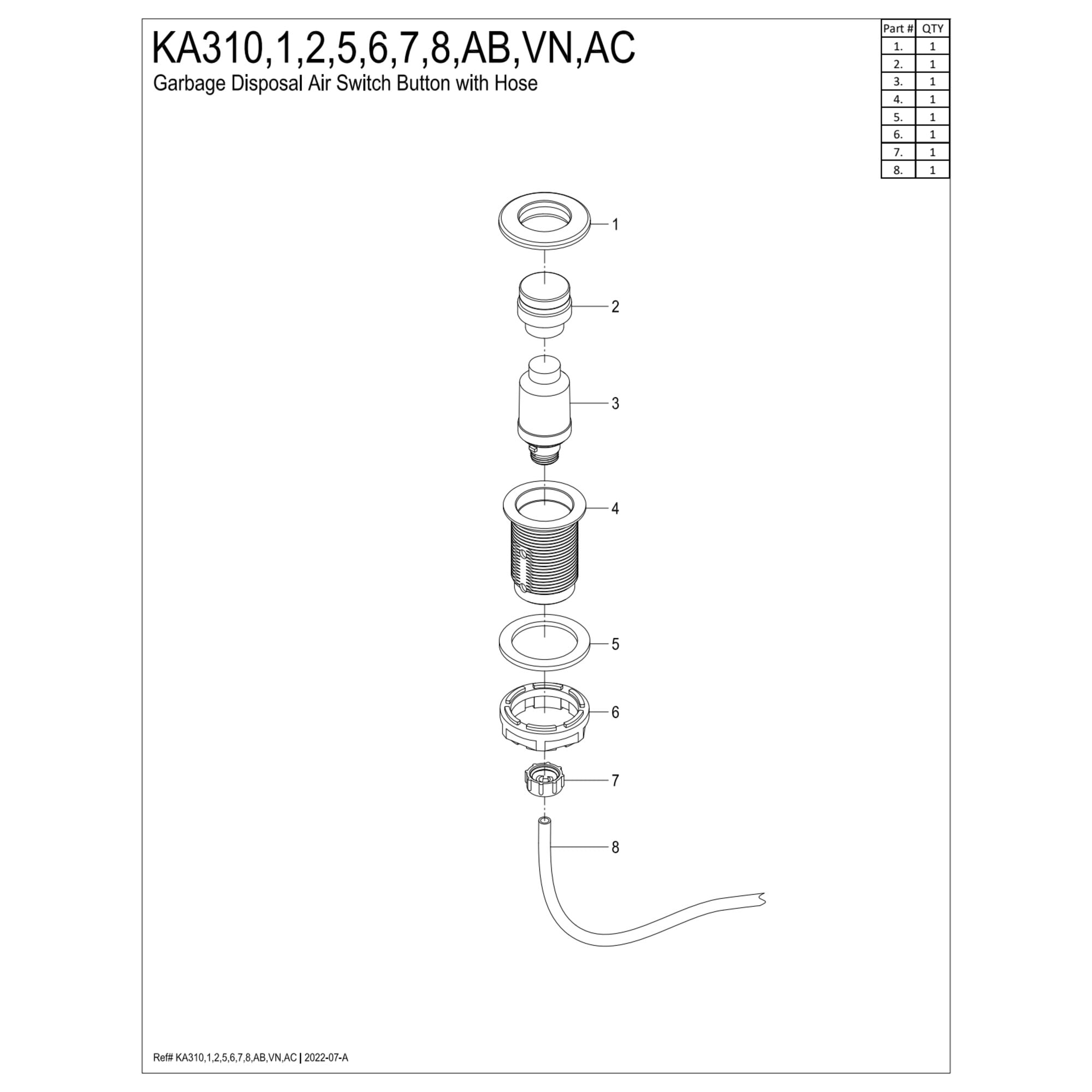 Kingston Brass KA310 Gourmetier Disposal Air Switch Button in Matte Black