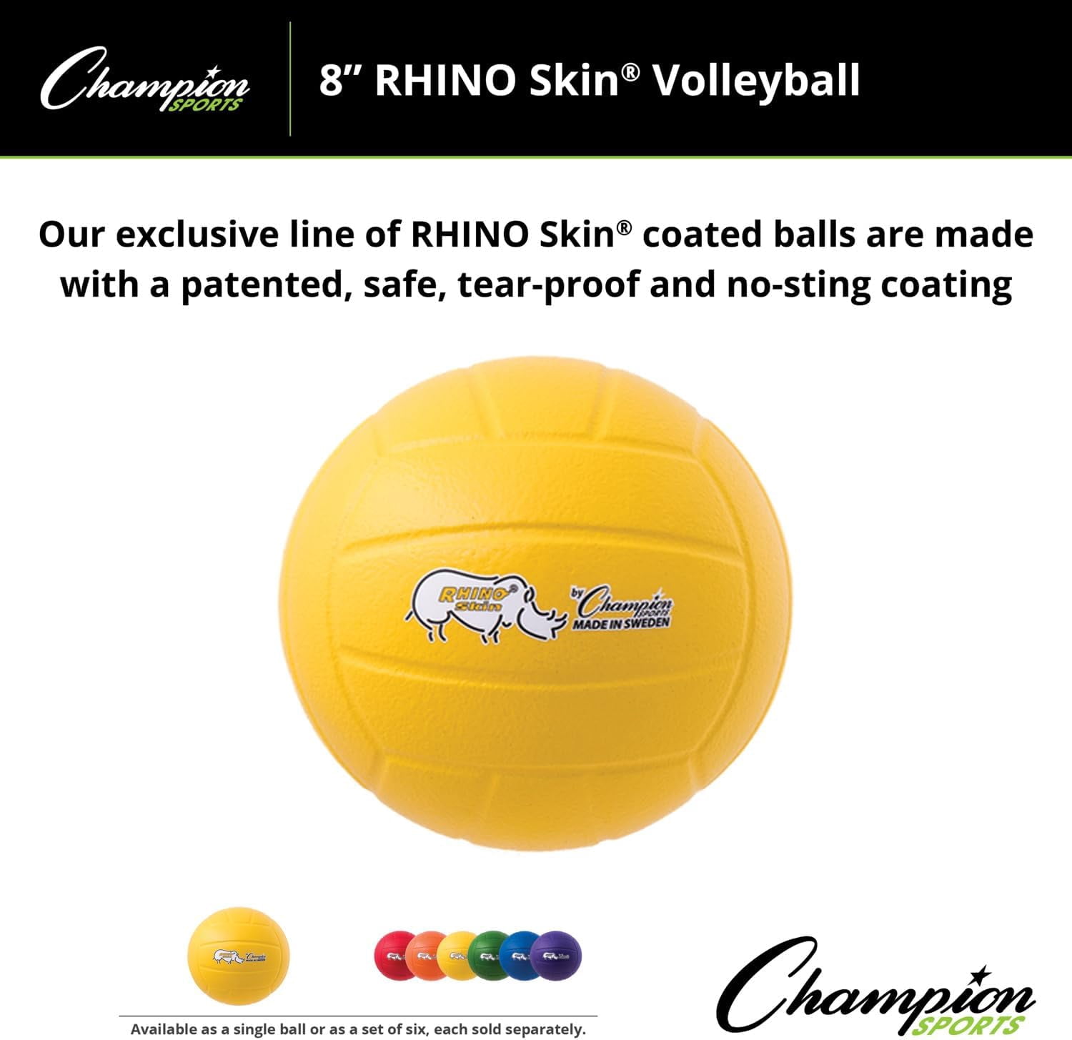 Champion Sports Rhino Skin Molded Foam Volleyball, Yellow, 8" Diameter