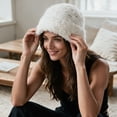 thumbnail image 4 of SYMOID Womens Winter Bucket Hat - Speckled Fuzzy Plush Beanie, Stretchy Warm Knit Cap for Cold Weather, White Hats,Size Free Size, 4 of 5