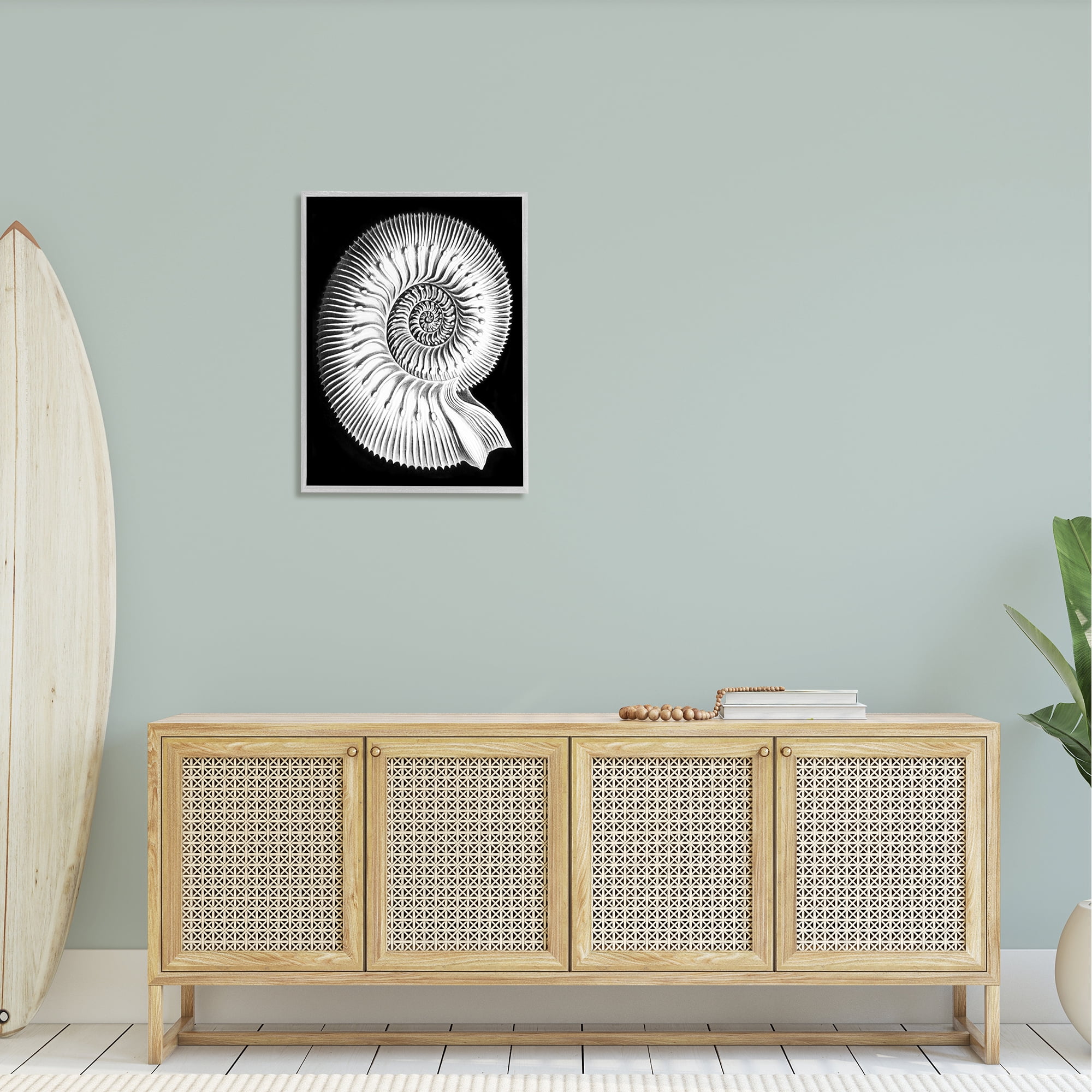 Stupell Industries Spiral Sea Life Beach Shell Modern Fractal Graphic Art Gray Framed Art Print Wall Art, Design by Graffitee Studios