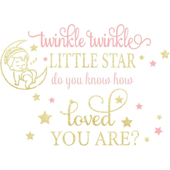 Colorful Kids' Room Wall Sticker Love Word Twinkle Twinkle Little Star. Do You Know How Loved You are? Sleeping Baby Stars Pattern Vinyl Wall Decal