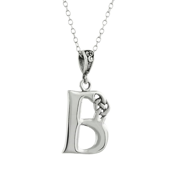 Celtic Initial Letter B Pendant Necklace - 925 Sterling Silver - Celtic Knot Initial