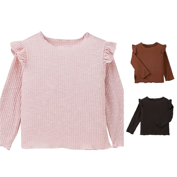 JAJAHO Girls Long Sleeve T Shirt Toddler Baby Girl Fall Clothes Lettuce Ruffle Ribbed Basic Tees 6M-3Y