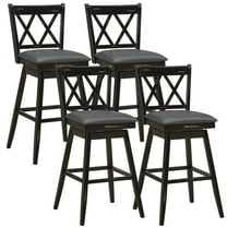 Gymax Set of 4 Barstools Swivel Bar Height Chairs with Rubber Wood Legs Black