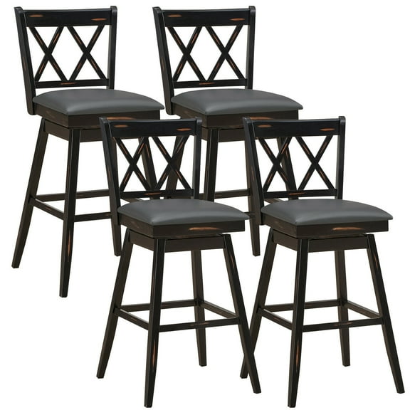 Gymax Set of 4 Barstools Swivel Bar Height Chairs with Rubber Wood Legs Black