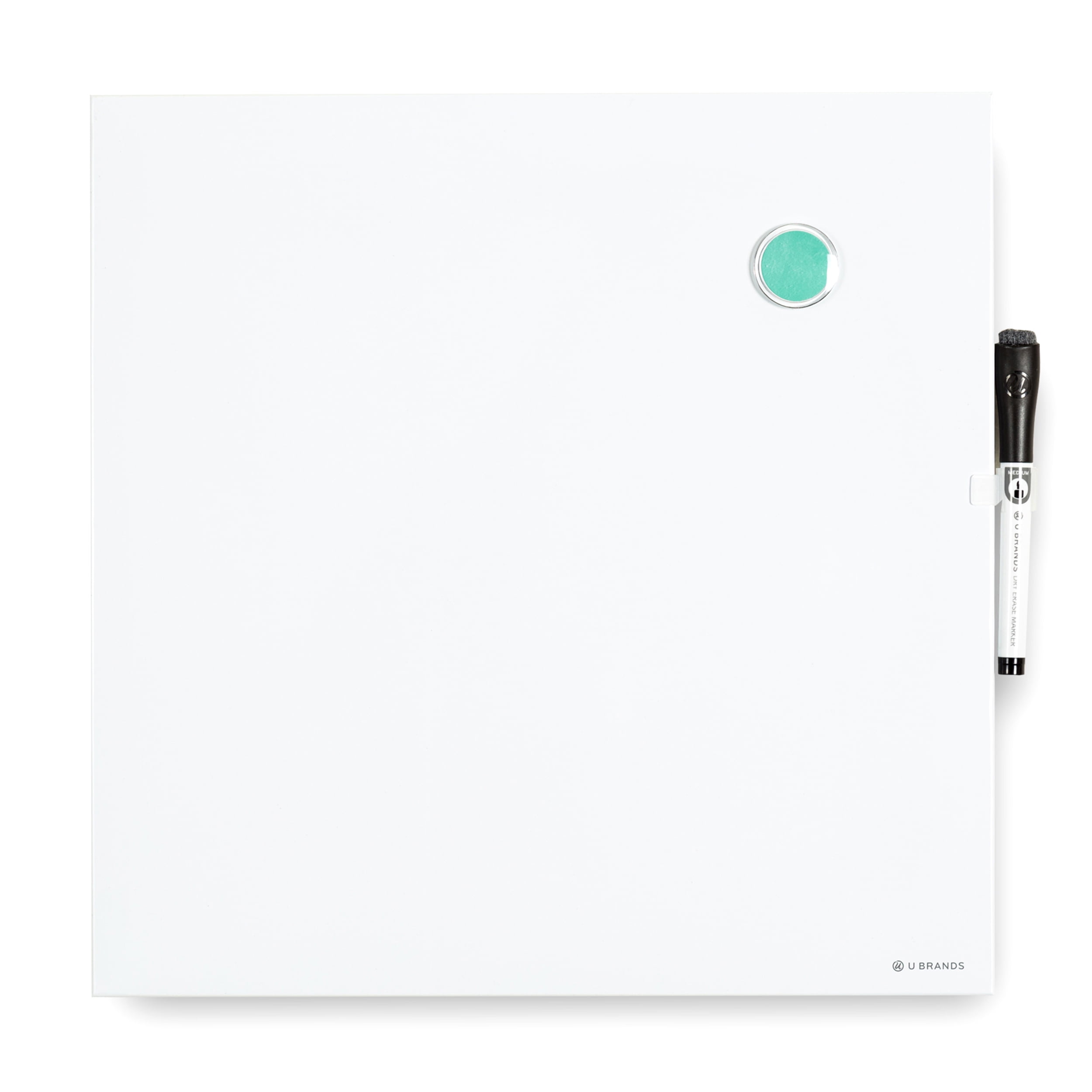 U Brands Magnetic Tile Dry Erase Whiteboard with Marker and Magnet, 14" x 14", Presentation Board, White, Frameless, 460U
