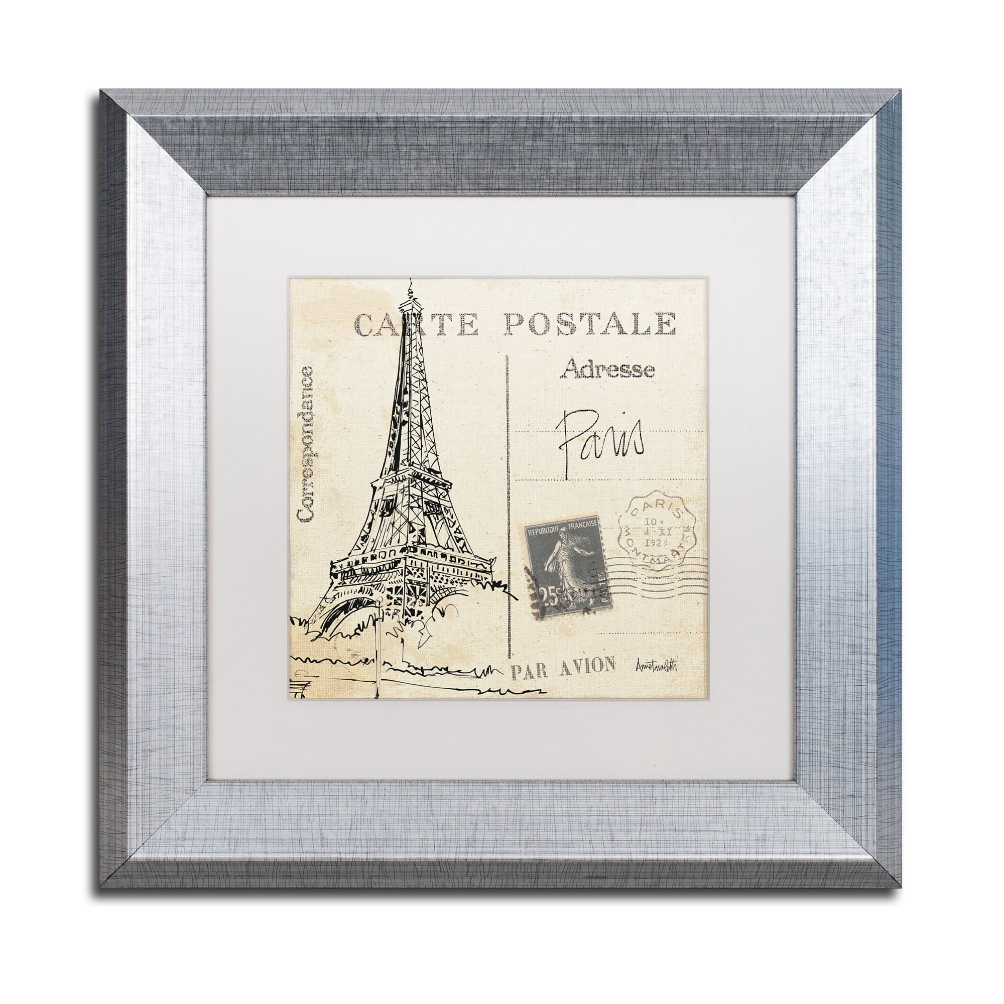 Trademark Fine Art "Postcard Sketches III" Canvas Art by Anne Tavoletti White Matte, Silver Frame