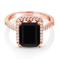 thumbnail image 2 of Gem Stone King 18K Rose Gold Plated Silver Black Onyx Engagement Ring for Women (3.49 Cttw, Emerald Cut 10X8MM, Gemstone December Birthstone, Size 5), 2 of 4