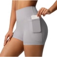 thumbnail image 2 of Vibrex Women's High Waist Yoga Shorts with Pockets, Solid Color Stretchy Athletic Workout Shorts, Slim Fit Casual Summer Active Bottoms,Gray_M, 2 of 9