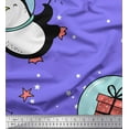 thumbnail image 1 of Soimoi Purple polyester Crepe Fabric Snowman & Penguin Cartoon Print Fabric by the Yard 52 Inch Wide, 1 of 3