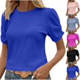 thumbnail image 5 of MIUOWANP Womens Short Sleeves Blouse Women's New Round Neck Short Sleeve Solid Color Casual Top Blue L, 5 of 5