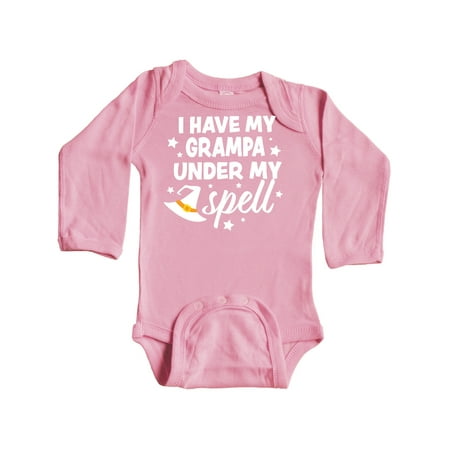 

Inktastic I Have My Grampa Under My Spell with Cute Witch Hat Gift Baby Boy or Baby Girl Long Sleeve Bodysuit