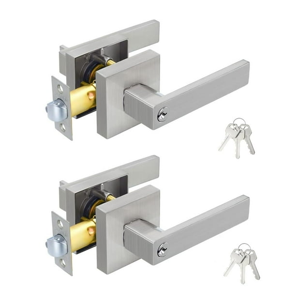 2 PCS Cerradura de Manija,Cerradura de Manija de Puerta,Manijas de Bloqueo de Puerta de Privacidad,con Llaves,Mango Reversible Que Soporta Puertas de Mano Lzquierda y Derecha (Plata)