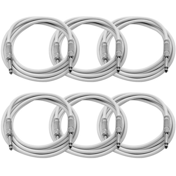 Seismic Audio 6 Pack of 10 Foot 1/4 Inch TS Patch Cables - Unbalanced White Pro Audio Cords - SASTSX-10White-6PK