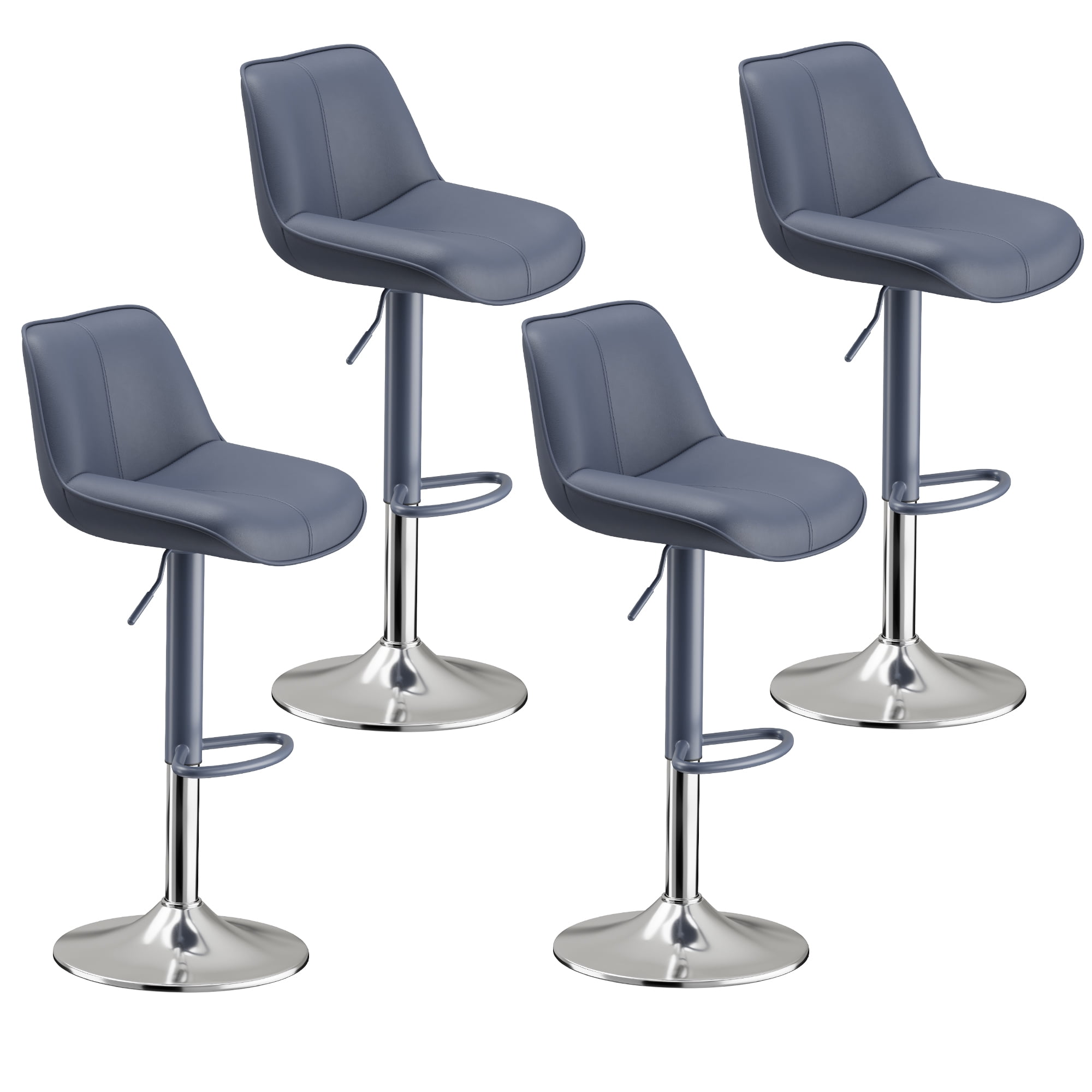 EOP Upholstered Bar Stools Set of 4, Adjustable Swivel Counter Height Bar Chairs with Backrest, Modern PU Leather Counter Stools for Bar, Kitchen, Dining Room, Blue