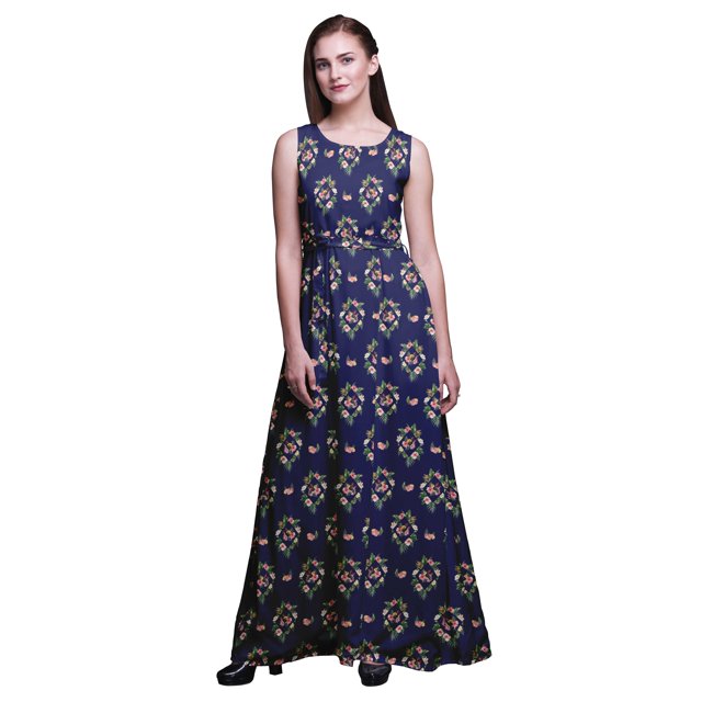 Bimba Robe de Soirée Sans Manches à Col Rond Imprimé Floral pour Femmes - Petite
