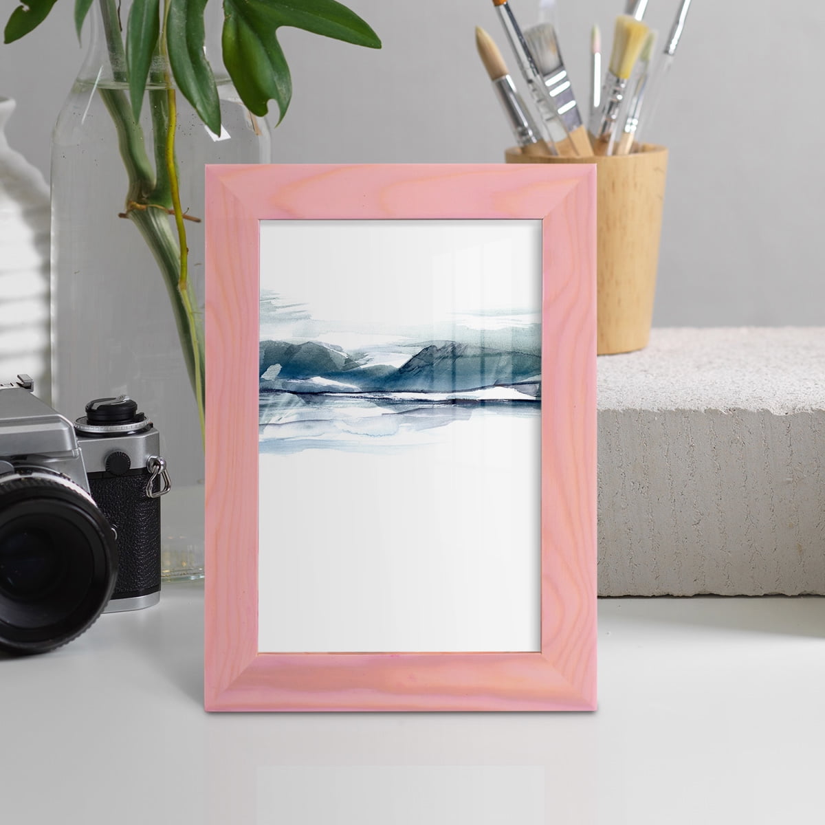 Stark Horizon I - Framed Print w/glass - Sunset Pink