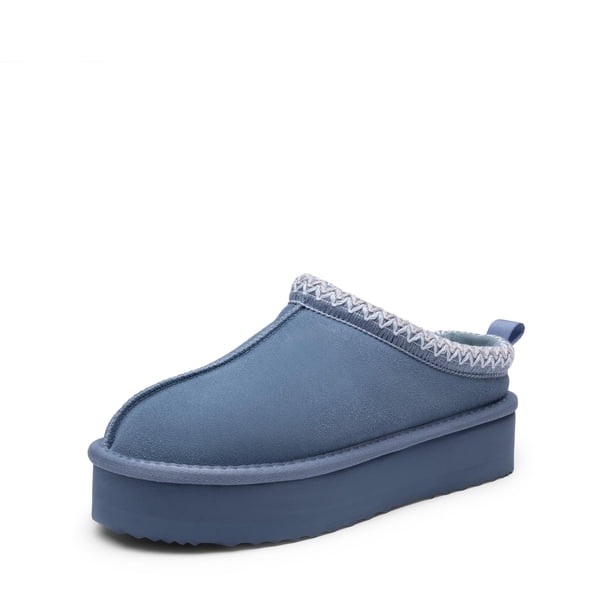 Pantuflas DREAM PAIRS para mujer en gamuza genuina con plataforma, talla 40, color azul