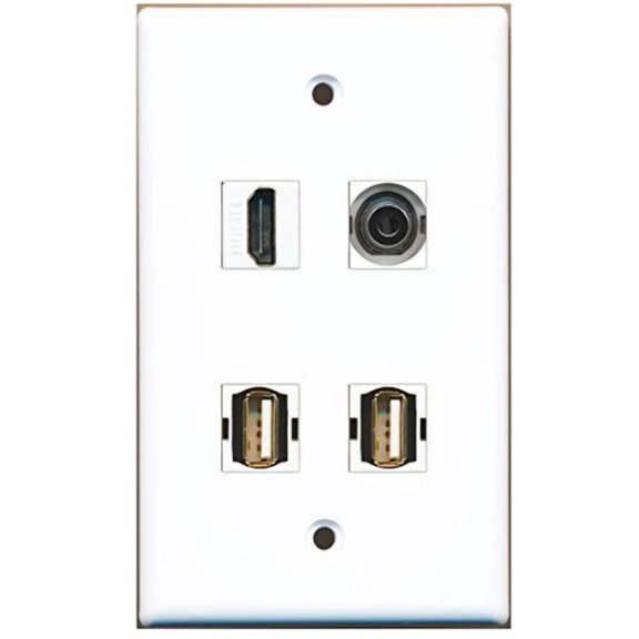 RiteAV - 1 Port HDMI 2 Port USB A-A 1 Port 3.5mm Wall Plate