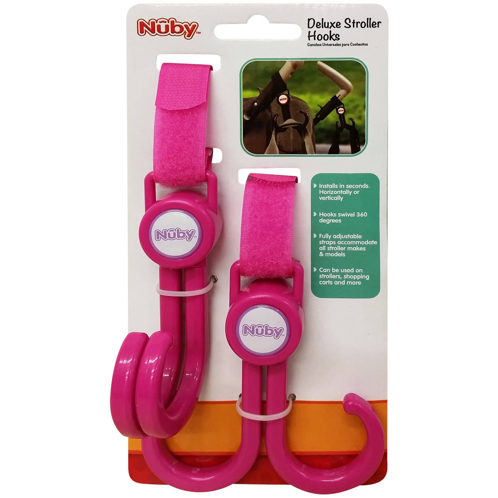 NUBY DELUXE STROLLER HOOKS A PAIR WITH SWIVEL ACTION 