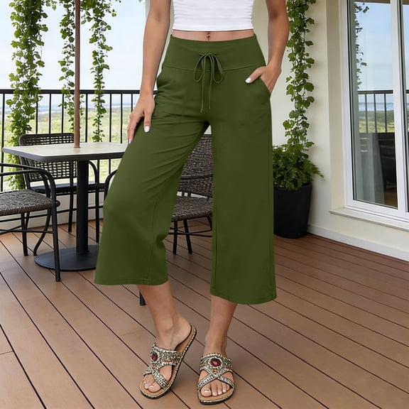 Capri Pants for Women Straight Leg High Waist Drawstring Sweatpants with Pockets Summer Casual Yoga Cropped Pants,Sizes S-2XL