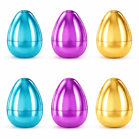 Set of 6 Large Easter Eggs Fillable Plastic Metallic Hinged Eggs for Egg Hunt Kids Party Favors Candy Toy Stuffers 4 Inches