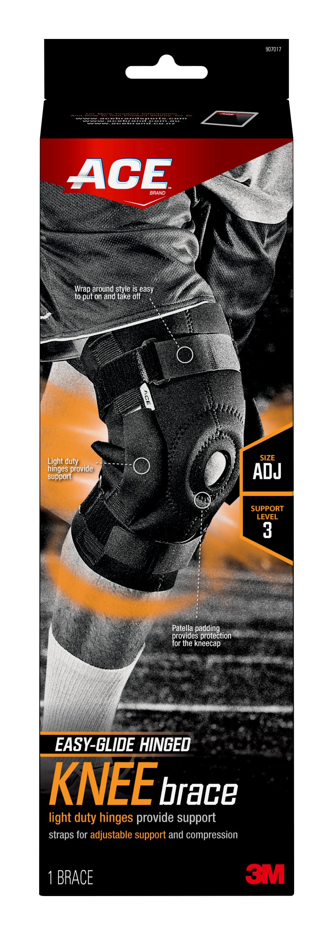ACE Brand Adjustable Hinged Knee Brace, LowProfile, Moisture Wicking