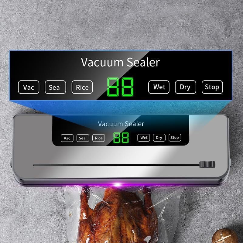 Vacuum Sealer Machine,Automatic Heat Sealing Machine for Food Packaging & Fresh-keeping, with Dry & Moist 5 Modes, Smart Touch Screen, with 10Pcs Sealer Bags & Built-in Cutter