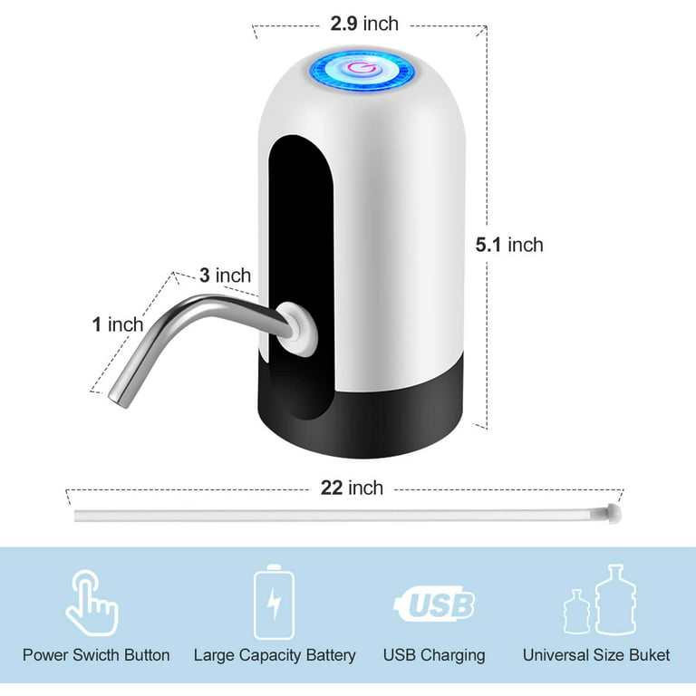 JOYHILL 5 Gallon Water Bottle Dispenser, Portable Electric Water Bottle  Pump with USB Charging for 3-5 Gallon Bottle, White