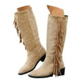 thumbnail image 3 of Winter Boots for Women Low Heel Pointed Toe Slip On Booties with Tassels Fringe 2025 Trendy Wide Calf Casual Women Boots, 3 of 9