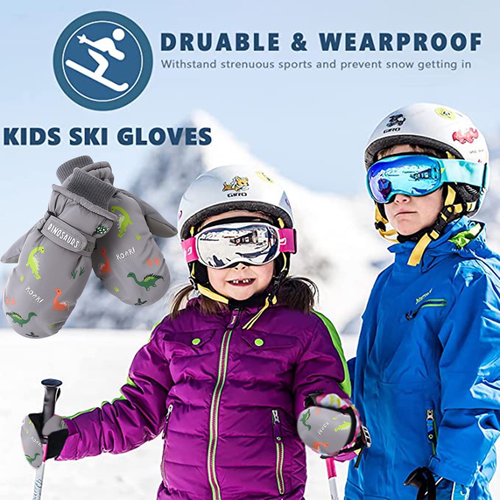 ASFGIMUJ Toddler Snow Gloves Winter Kids Warm Gloves Full Fingers Stretchy  Knitted Ski Gloves 