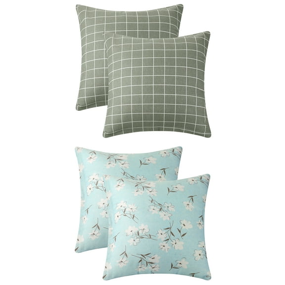 Unique Bargains Cute Pattern Throw Pillow Covers 4 Pcs Spandex Pillowcases For Home Sofa Gray Plaid/Magnolia 20" x 20"