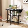 thumbnail image 4 of Demi Bonn Folding Round Dining Table,Lockable Wheels 2 Drop-Leaf Panels,2 Storage Shelves,Waterproof,Black, 4 of 7