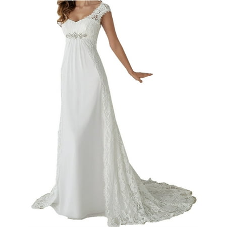 Lace Stitching Women White Pure Floor-length Wedding