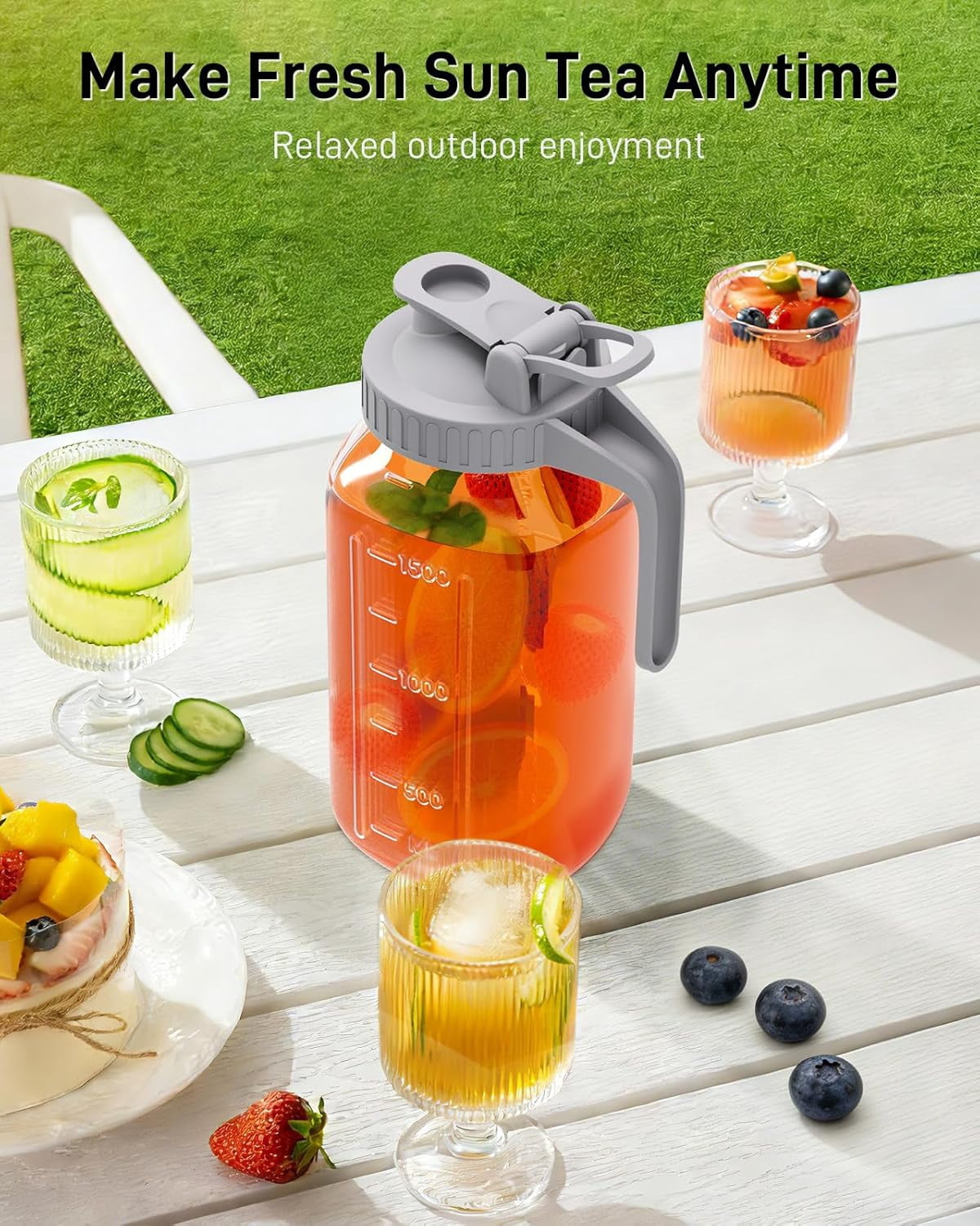 2 Pack Glass Pitcher with Lid, 64 oz Sun Tea Glass Jar for Outside, Large Mason Jar Wide Mouth, Iced Tea Pitcher for Cold Beverages, Breast Milk
