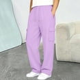 thumbnail image 7 of Ticikt Kids Cargo Sweatpants, Drawstring Elastic Waist Multi‑Pocket Solid Color Wide Leg Casual Sports Trousers for Boys Girls,Purple, 7 of 7